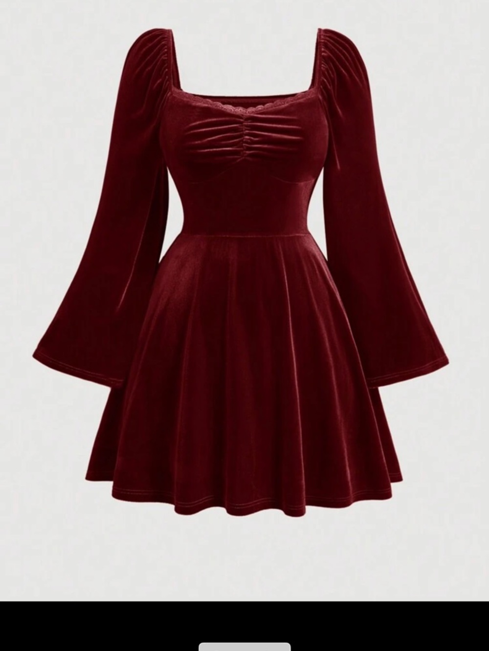 Women’s Burgundy Velvet Long-Sleeve Fit & Flare Dress